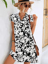 Floral Tie Neck Butterfly Sleeve Dress Black Casual Dresses - Tophatter Daily Deals