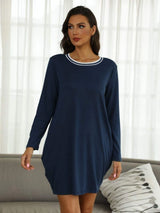 Contrast Round Neck Long Sleeve Lounge Dress Sleep Dresses - Tophatter Daily Deals