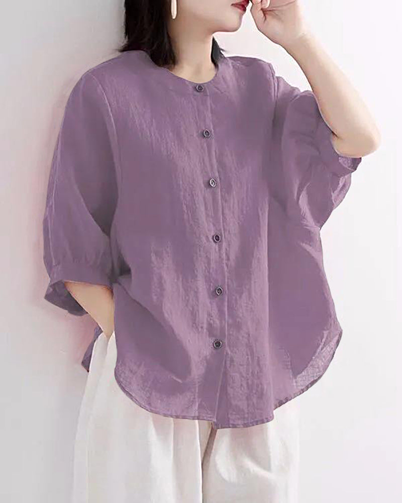 Lantern Sleeve Retro Loose Shirt Purple Blouses & Shirts - Tophatter Daily Deals