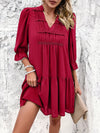 Ruched Notched Flounce Sleeve Dress Deep Red Casual Dresses - Tophatter Daily Deals