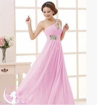 2021 speed selling wedding bridesmaid dress, banquet evening dress, single shoulder dinner party host, evening dress, banquet dress girl Pink 0 - Tophatter Daily Deals