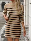 Striped Mock Neck Long Sleeve Mini Dress Casual Dresses - Tophatter Daily Deals