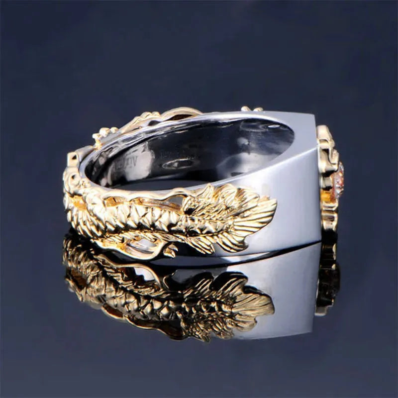New Men's Domineering Dragon Pattern Two-color Zircon Rhinestone Ring Fashion Punk Hip Hop Bracelets - Tophatter Daily Deals