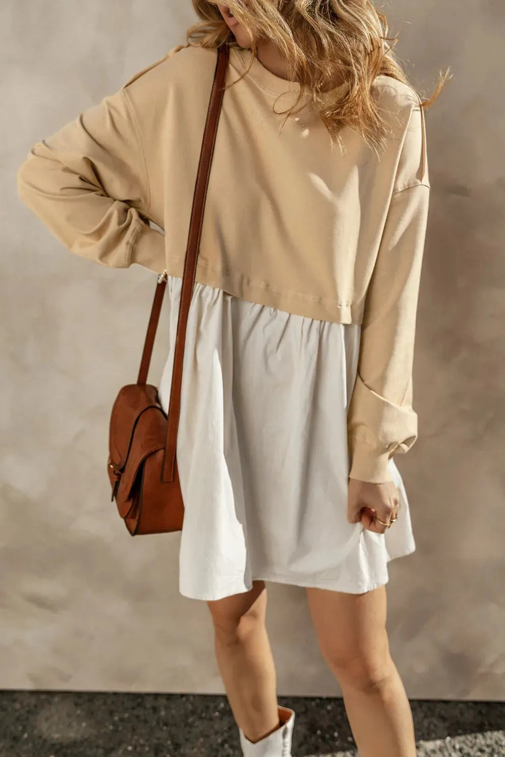 Round Neck Long Sleeve Mini Dress Casual Dresses - Tophatter Daily Deals