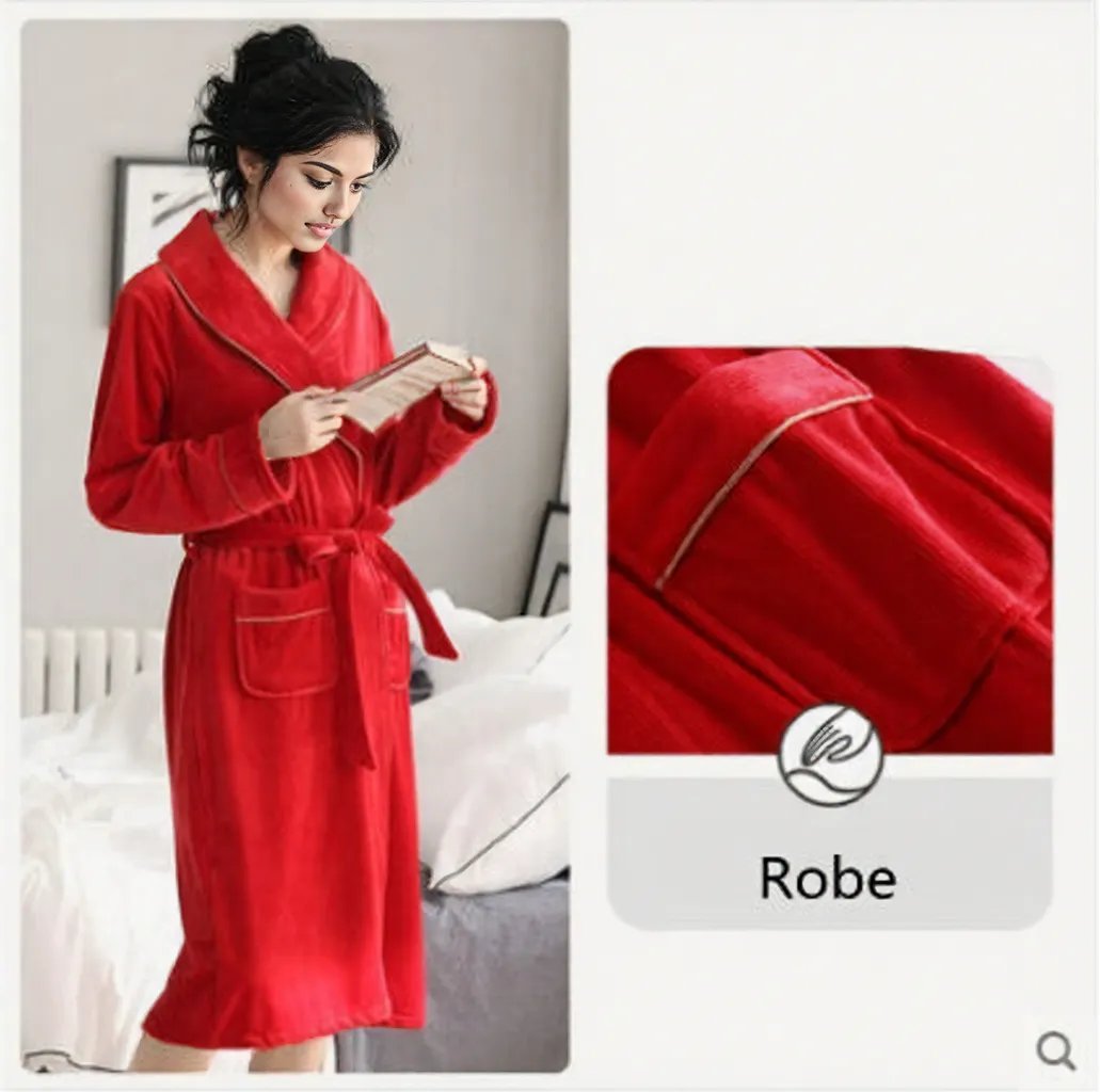 Burgundy island velvet fabric winter unisex flannel robe for men & women 0 - Tophatter Daily Deals