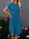 Round Neck Petal Sleeve Dress Peacock Blue Casual Dresses - Tophatter Daily Deals