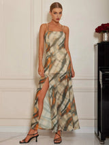 Slit Square Neck Maxi Cami Dress Multicolor Cocktail Dresses - Tophatter Daily Deals