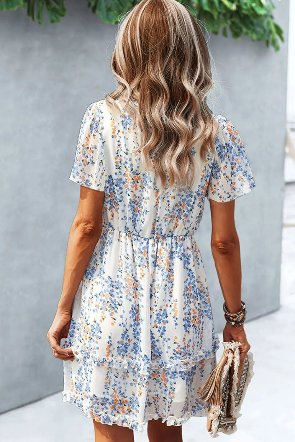 Printed Flutter Sleeve V-Neck Dress Casual Dresses - Tophatter Daily Deals