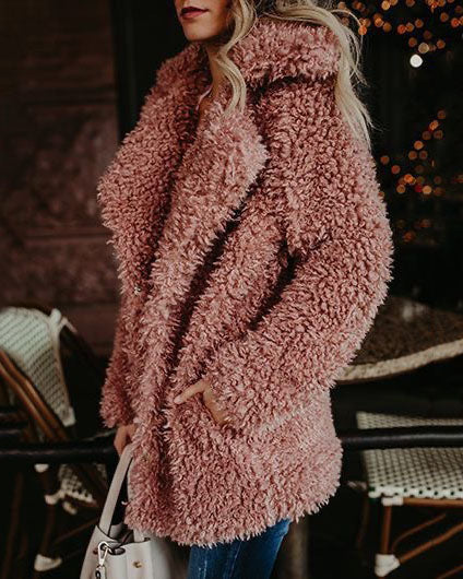 Oversized Fleece Faux Fur Coat Pink Outerwear - Tophatter Daily Deals