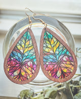 Beautiful Wood and Stained Glass Effect Earrings Earrings - Tophatter Daily Deals