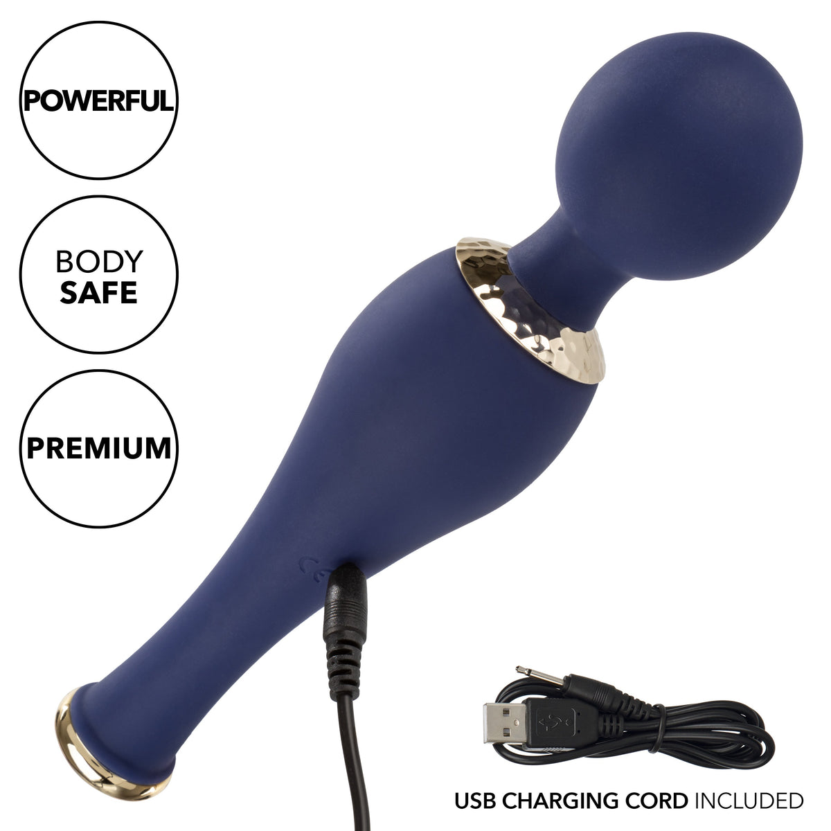 Chic Poppy Navy Blue Ultra-Plush Silicone Massager with 5 Vibration Levels and Gold Accents, Rechargeable, Waterproof > Sex Toys > Massage Wands - Tophatter Daily Deals