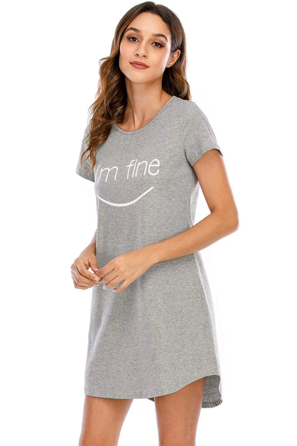 Graphic Round Neck Short Sleeve Lounge Dress Sleep Dresses - Tophatter Daily Deals