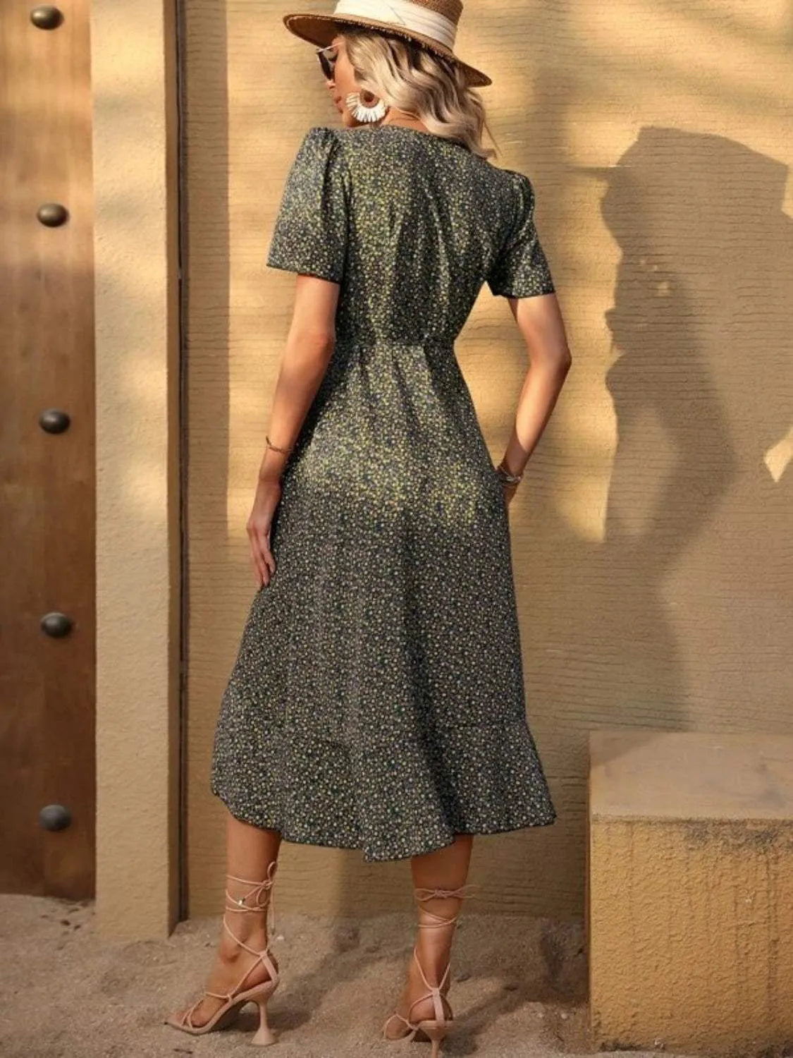 Ruffled Surplice Short Sleeve Midi Dress Casual Dresses - Tophatter Daily Deals