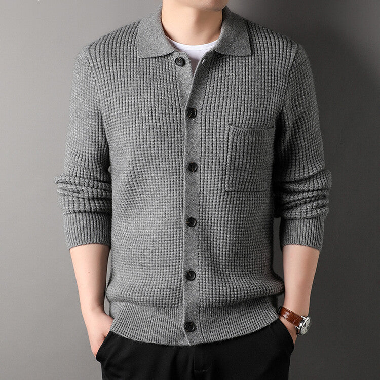 Warm Textured Men's Cardigan - Polo Lapel, Knit For Autumn 3D Changing Face Moving Picture Frame - Tophatter Daily Deals