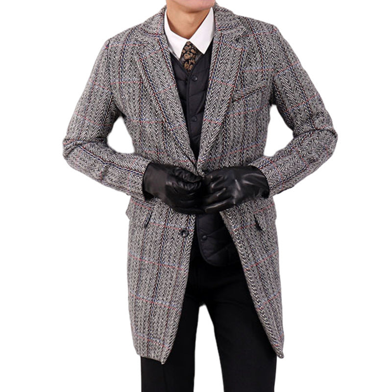 Insulating Men's Overcoat - Tailored Herringbone, Wool, Work 3D Changing Face Moving Picture Frame - Tophatter Daily Deals