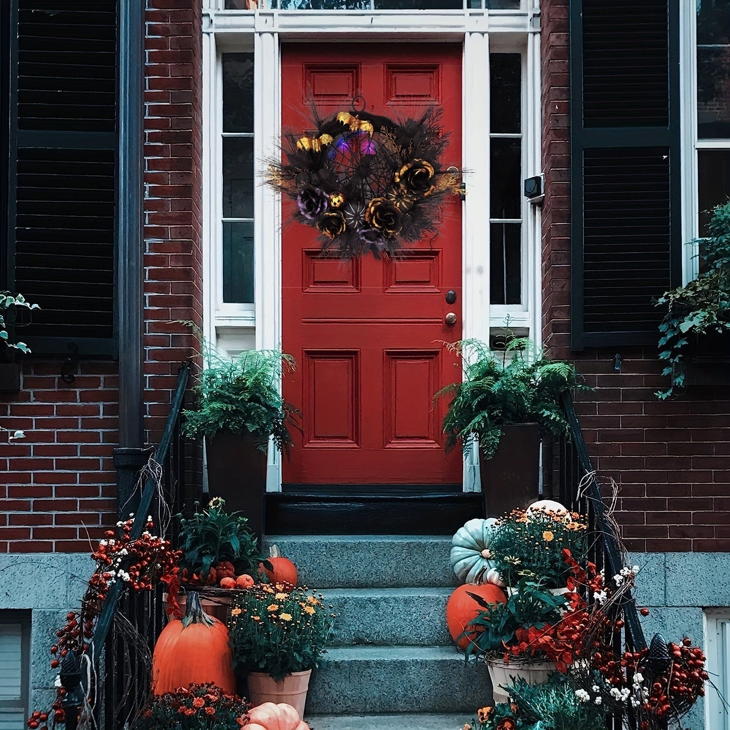 Halloween Wreath Spider Web Pumpkin Flowers Front Door Halloween - Tophatter Daily Deals