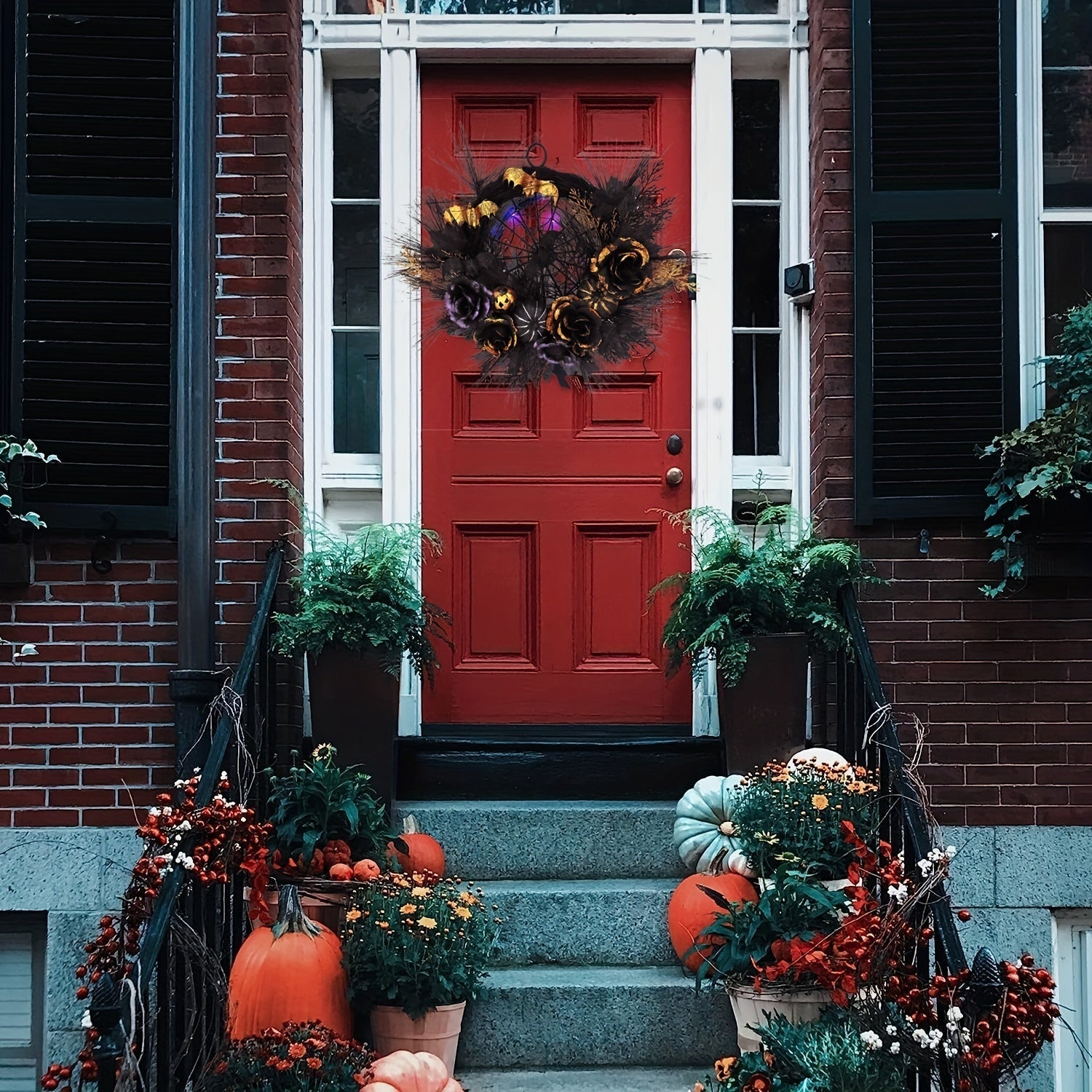 Halloween Wreath Spider Web Pumpkin Flowers Front Door Halloween - Tophatter Daily Deals