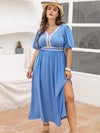 Plus Size Slit V-Neck Short Sleeve Dress Casual Dresses - Tophatter Daily Deals