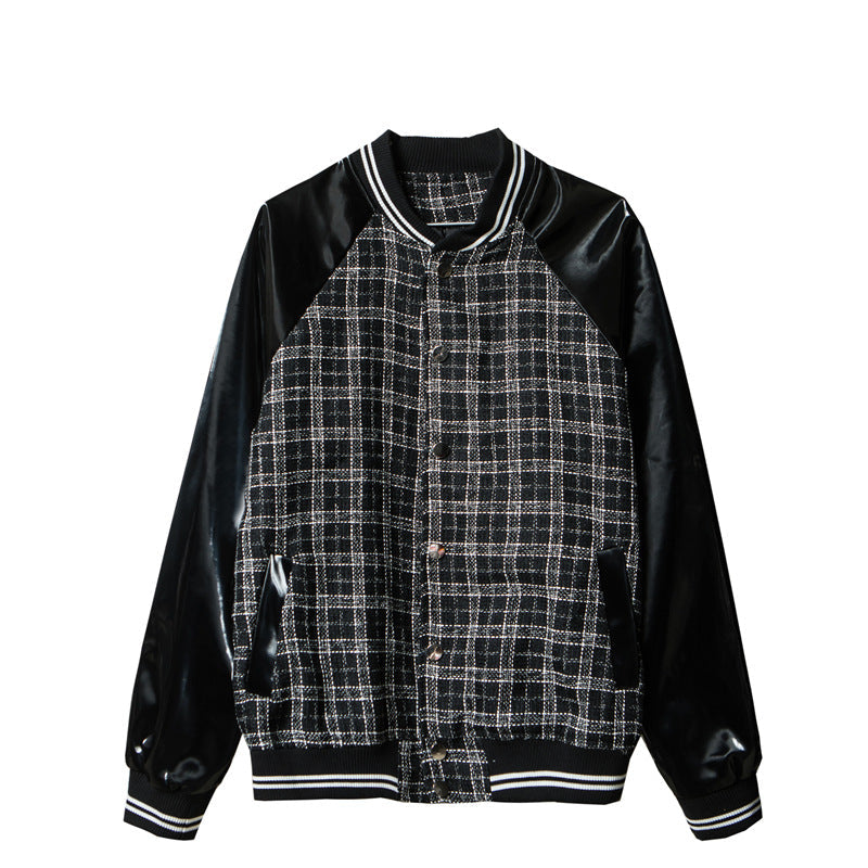 BLACK Urban style Loose Plus Size Leather Plaid Baseball Jacket Figure Color YOUNG MEN TEEN JACKET - Tophatter Daily Deals