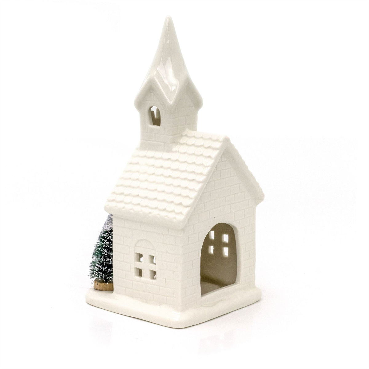 Christmas Church Tealight Candle Holder | White Ceramic Chapel Ornament - 22cm Candle Holder - Tophatter Daily Deals