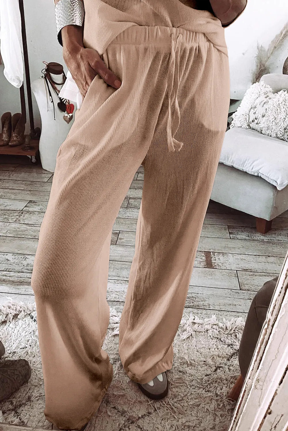 Parchment Textured Long Sleeve T Shirt and Pants Lounge Set Loungewear & Sleepwear/Loungewear - Tophatter Daily Deals