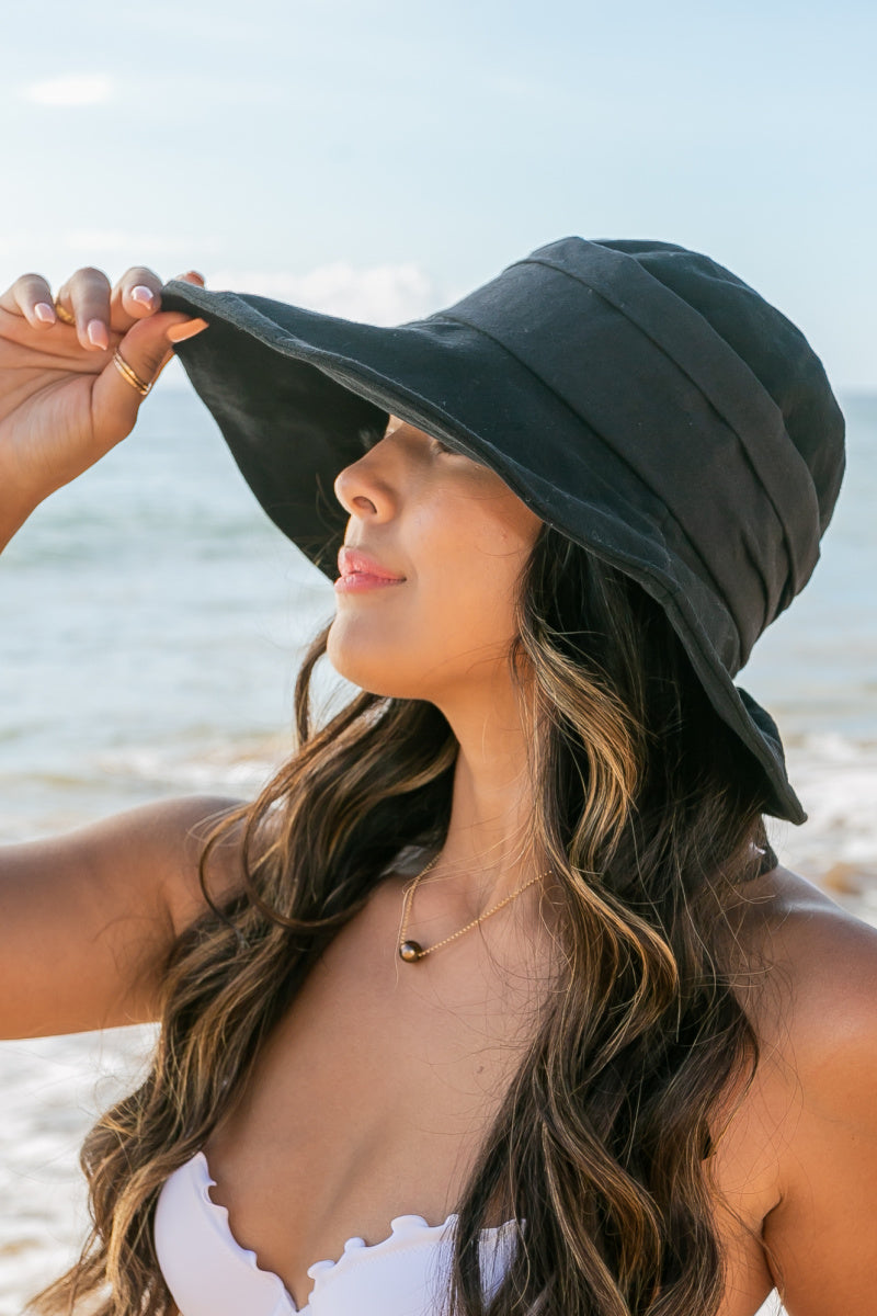 Tie-Back Bucket Sunhat Black Hats - Tophatter Daily Deals