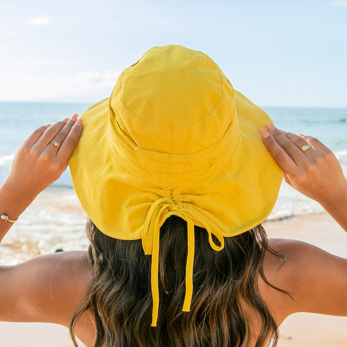 Tie-Back Bucket Sunhat Mustard Hats - Tophatter Daily Deals
