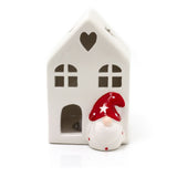 White Ceramic LED Christmas House with Gonk | Light Up Festive Decoration - 11cm Ornament - Tophatter Daily Deals