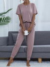 Round Neck Short Sleeve Top and Pants Set Loungewear Sets - Tophatter Daily Deals