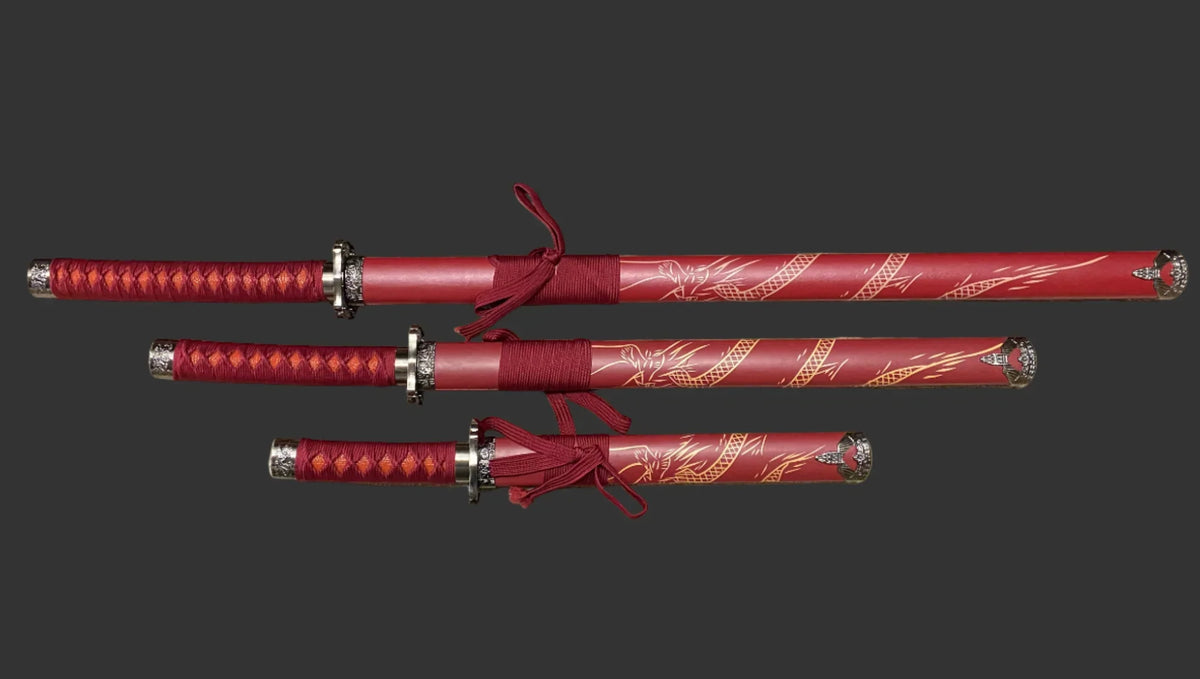 Red Dragon Display (Straight) Katana Triple Set Katana - Tophatter Daily Deals