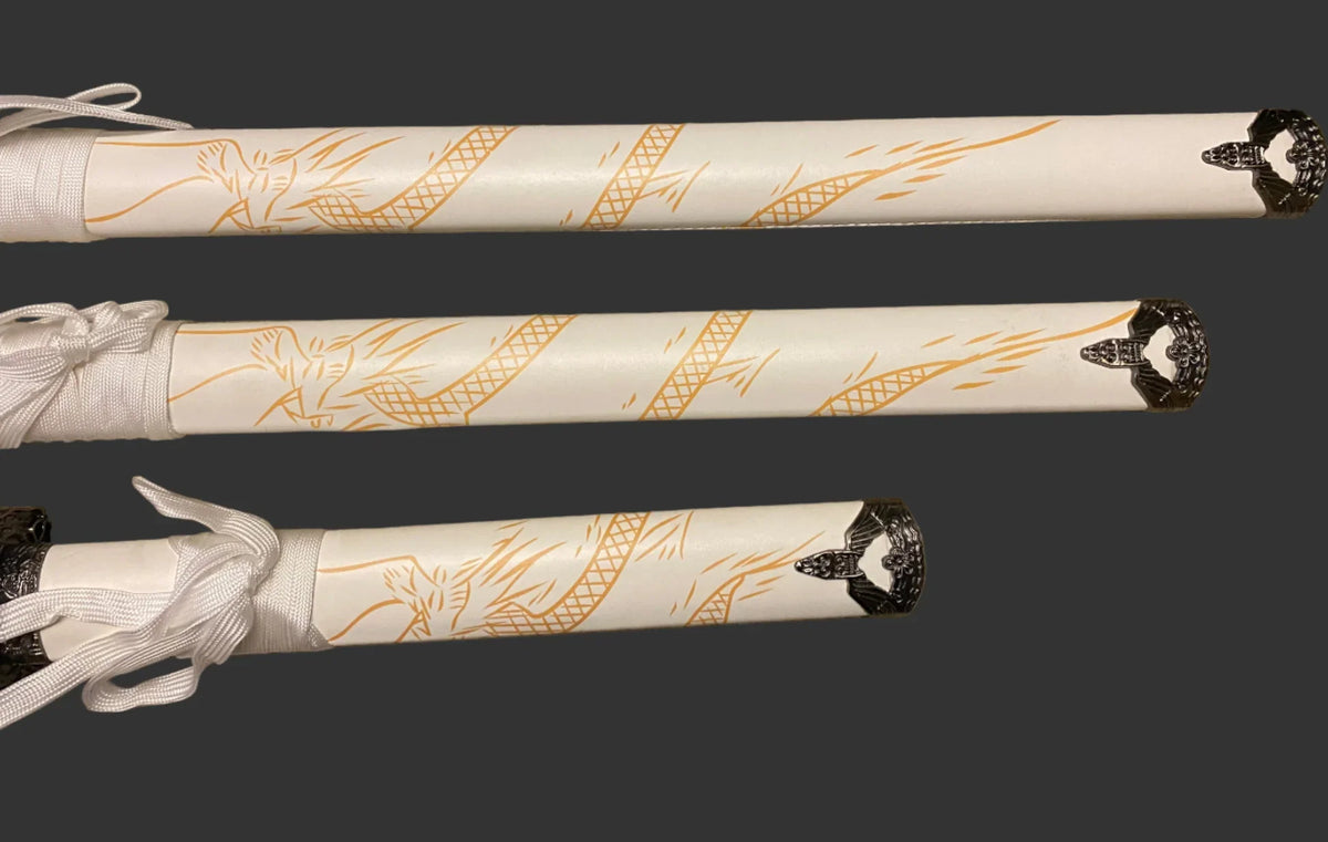 White Dragon Display (Straight) Katana Triple Set Katana - Tophatter Daily Deals