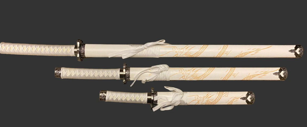 White Dragon Display (Straight) Katana Triple Set Katana - Tophatter Daily Deals