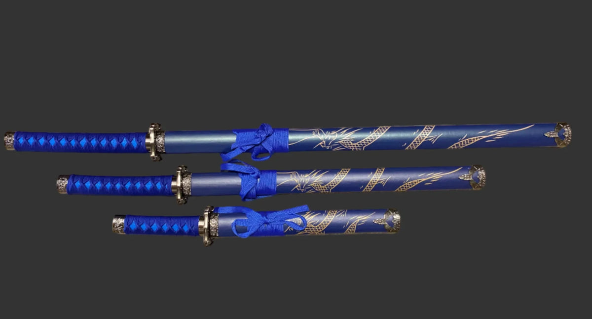 Blue Dragon Display (Straight) Katana Triple Set Katana - Tophatter Daily Deals
