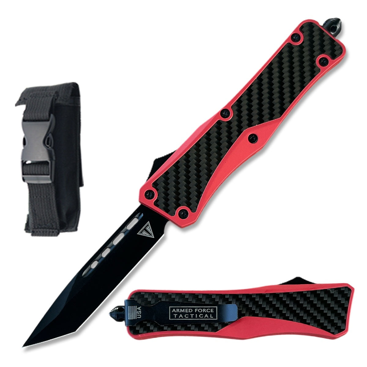 9.75" Red Carbon Fiber Automatic OTF Out the Front Knife - TOPHATTER'S ARMORY DEALS Collectible Weapons - Tophatter Daily Deals