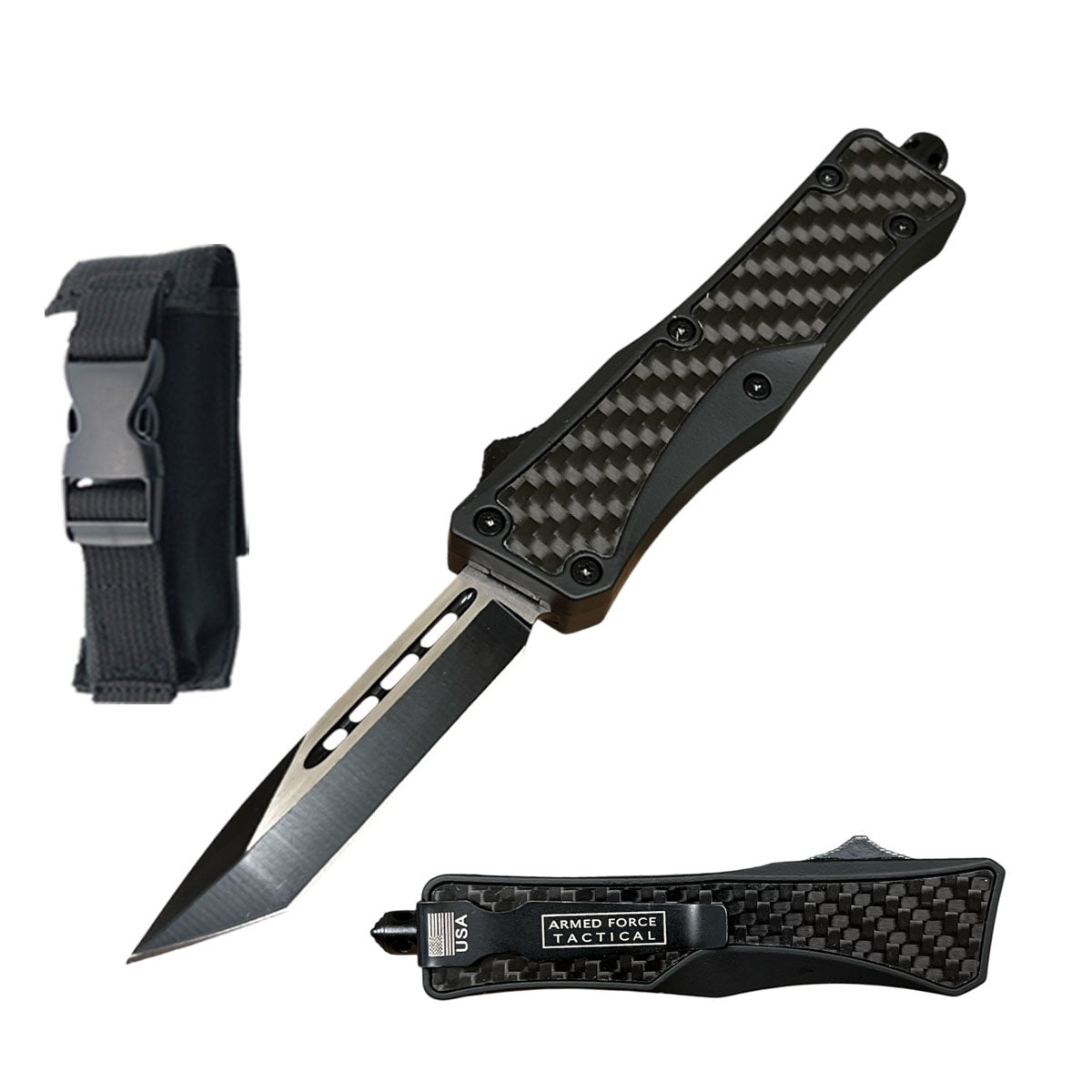 6.75" Black Carbon Fiber Automatic OTF Out the Front Knife - TOPHATTER'S ARMORY DEALS Collectible Weapons - Tophatter Daily Deals