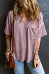 Textured V-Neck Dropped Shoulder T-Shirt Lilac Women's T-Shirts - Tophatter Daily Deals