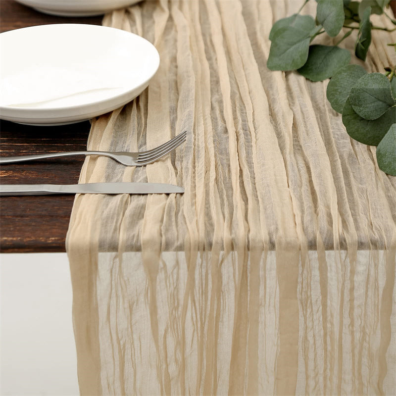 Balinese Crinkle Table Flag Boho Twist Tablecloth Beige 0 - Tophatter Daily Deals