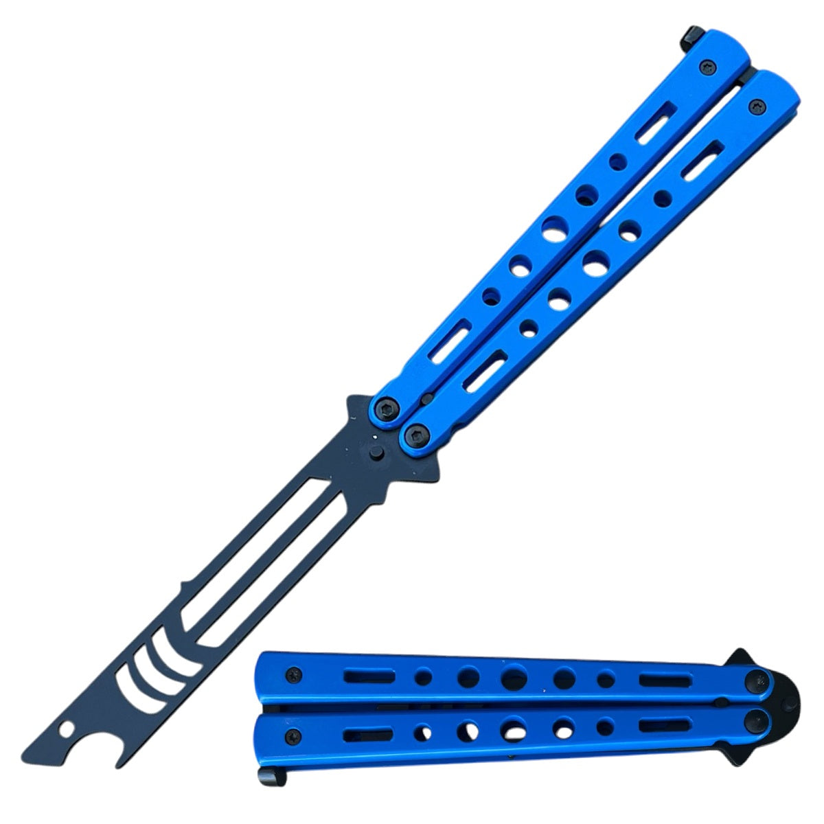 Blue Shark Bottle Opener Stainless Steel Butterfly Trainer Knife - Tophatter's Inc. Weapons Store Online Collectible Weapons - Tophatter Daily Deals