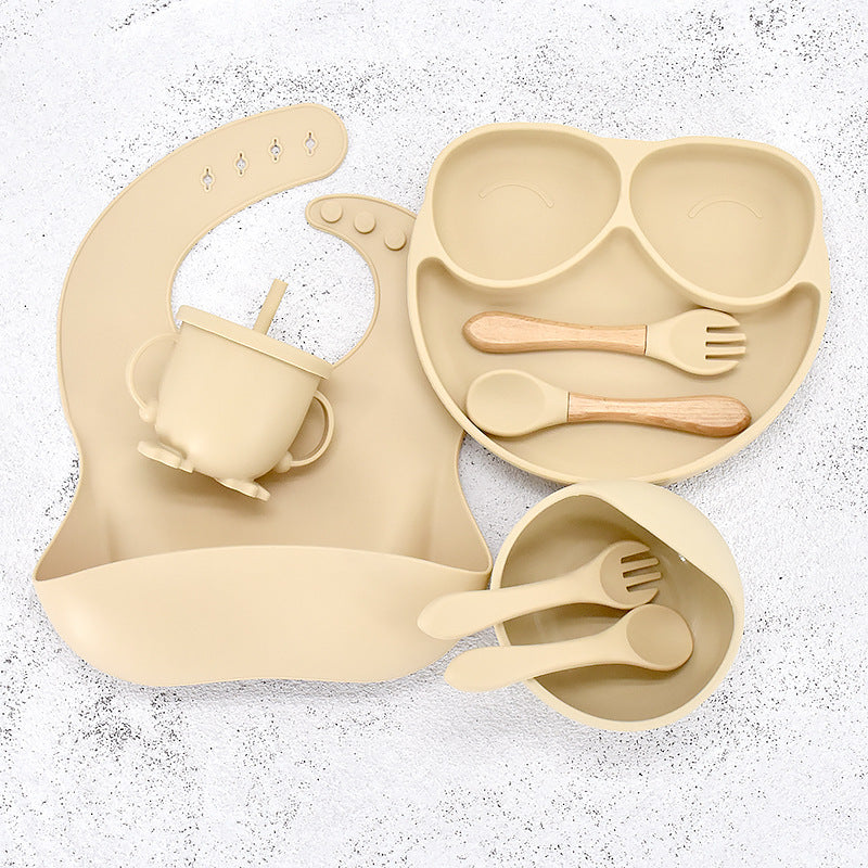 11 Piece Baby Training Dinner Plate Bowl Beige 8PCS 0 - Tophatter Daily Deals
