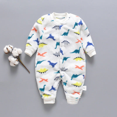 Autumn and winter flannel fleece warmth one-piece romper Dinosaur 0 - Tophatter Daily Deals