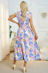Floral V-Neck A-Line Midi Dress Casual Dresses - Tophatter Daily Deals