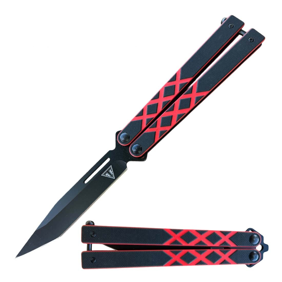 Red G10 Handle Balisong Butterfly Knife Ball Bearing Tanto Blade - Tophatter's Inc. Weapons Store Online Collectible Weapons - Tophatter Daily Deals