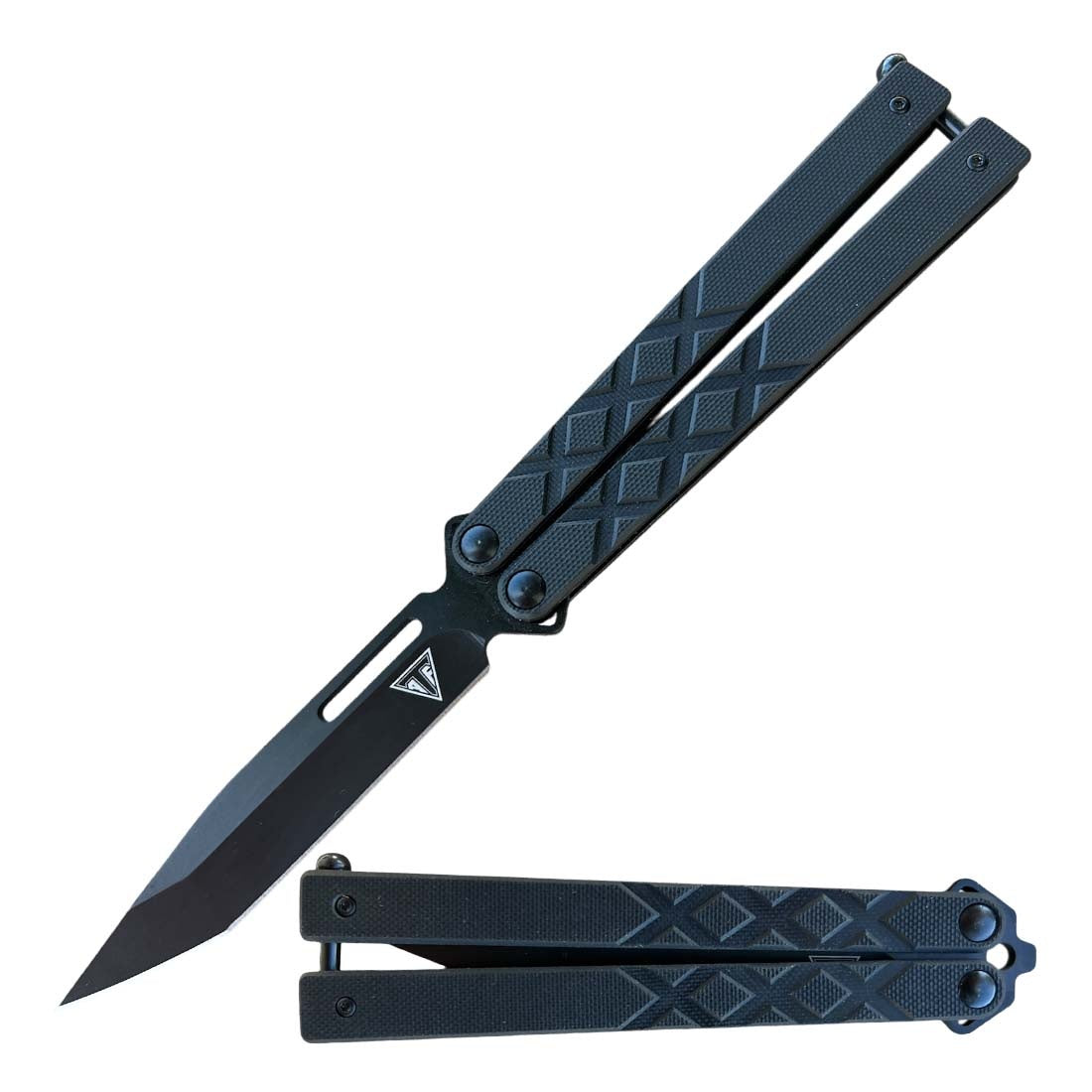 Black G10 Handle Balisong Butterfly Knife Ball Bearing Tanto Blade - TOPHATTER'S ARMORY DEALS Collectible Weapons - Tophatter Daily Deals