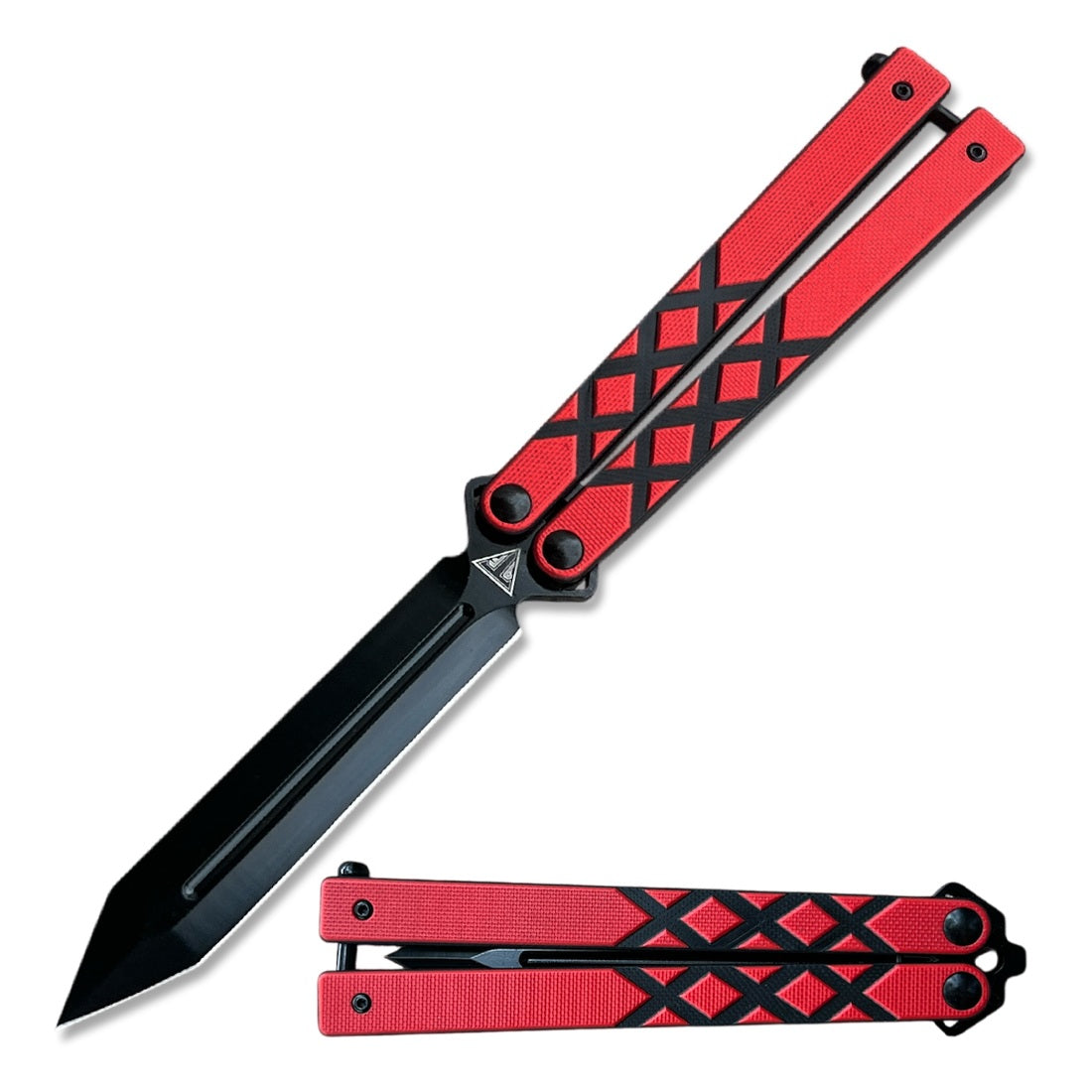 Red G10 Handle Balisong Butterfly Knife Ball Bearing Dagger Point Blade - Tophatter's Guns'N'Weapons Store Collectible Weapons - Tophatter Daily Deals