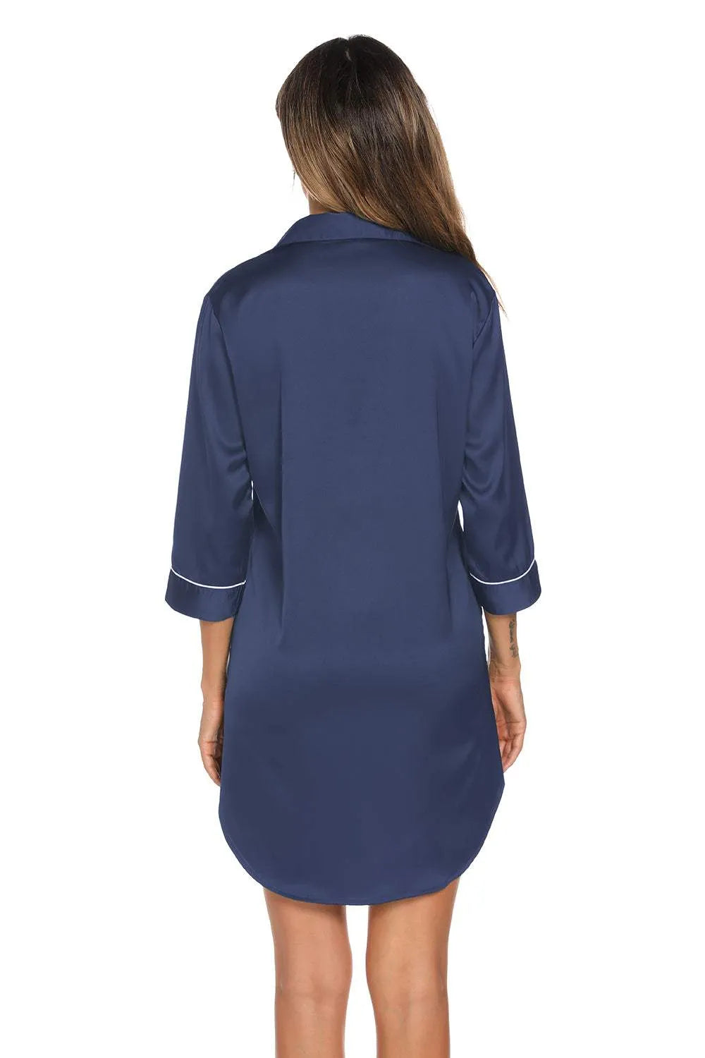 Button Up Collared Neck Night Dress with Pocket Sleep Dresses - Tophatter Daily Deals