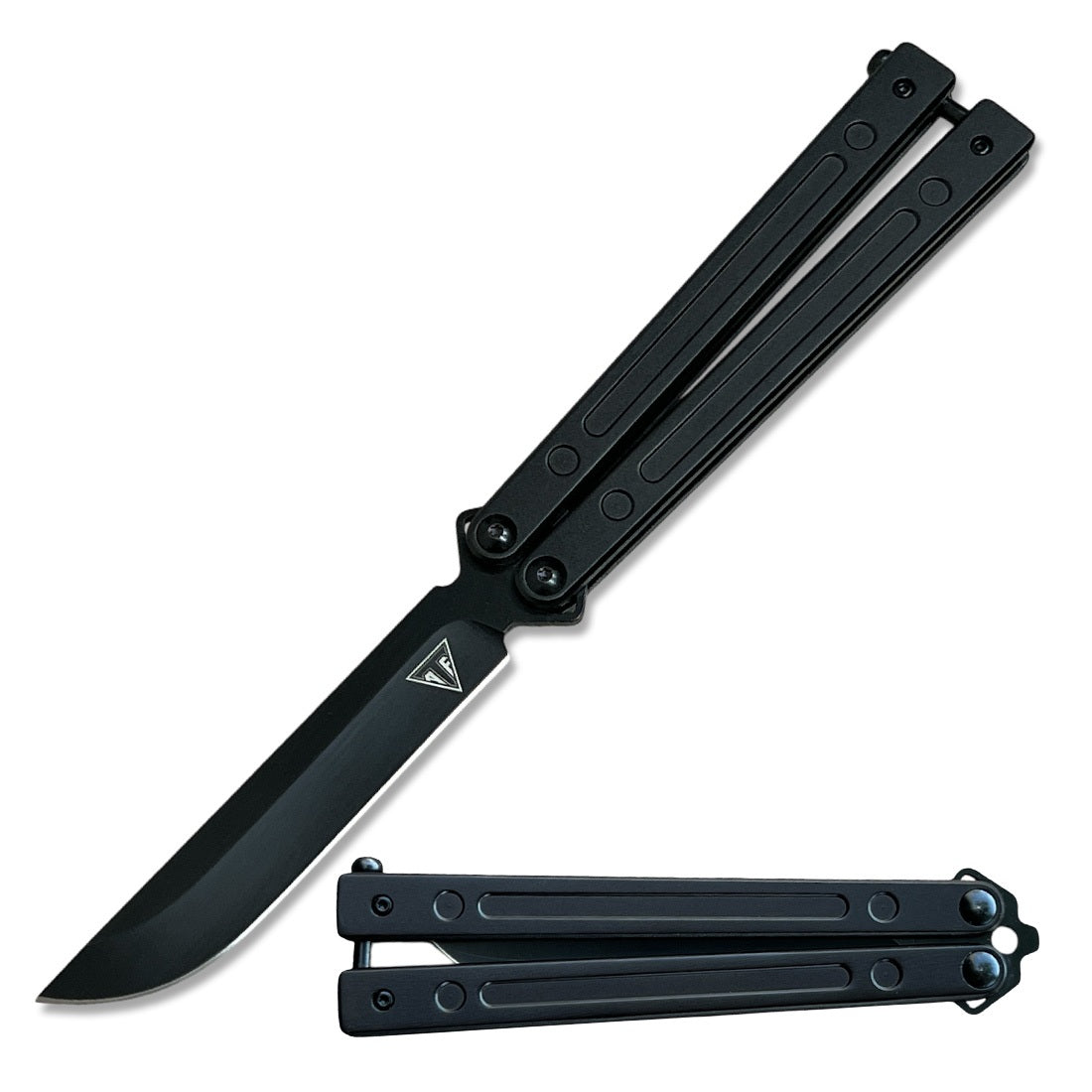 Black Aluminum Handle Ball Bearing Balisong Butterfly Knife - TOPHATTER'S ARMORY DEALS Collectible Weapons - Tophatter Daily Deals