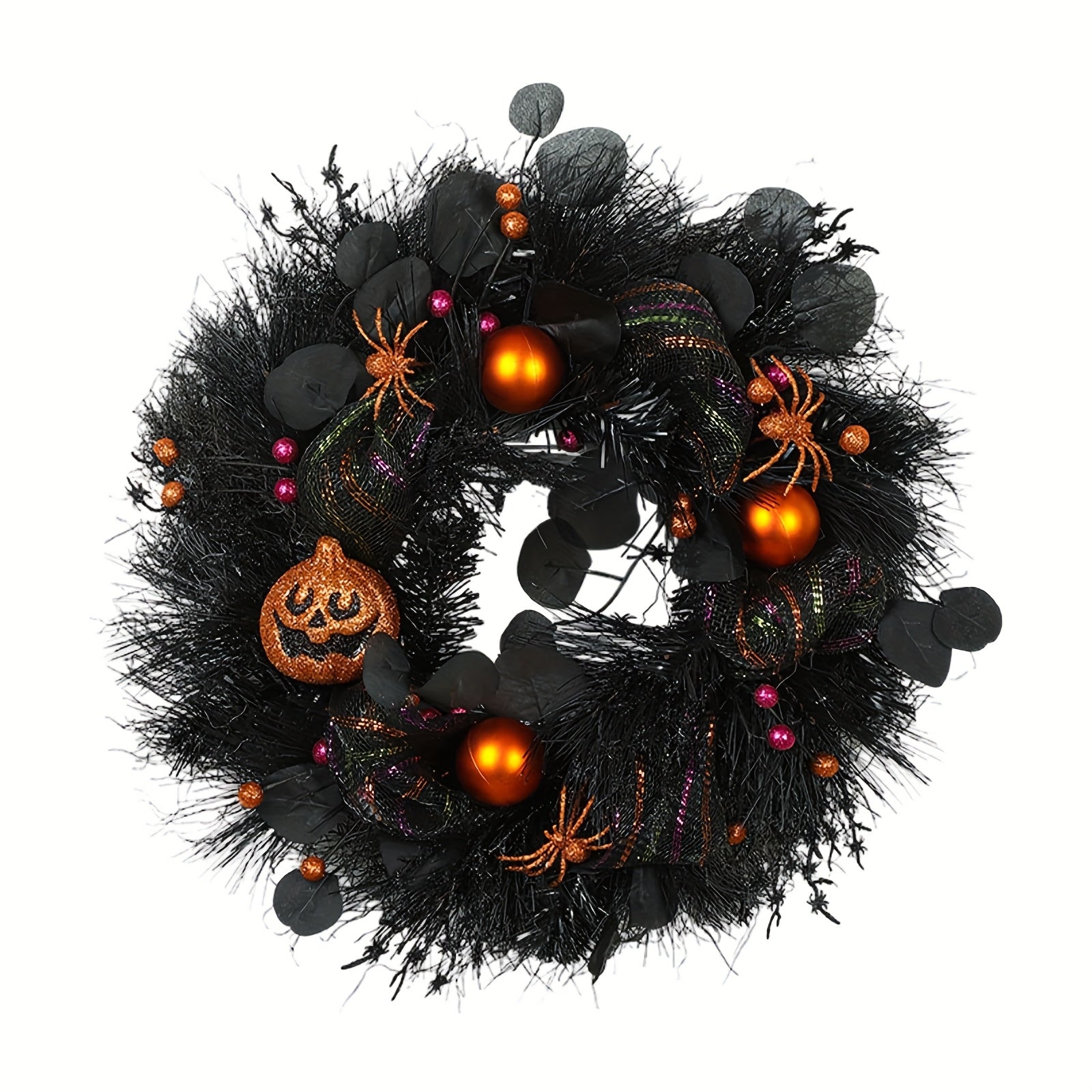 Halloween Black Wreath with Pumpkin Skull Halloween - Tophatter Daily Deals