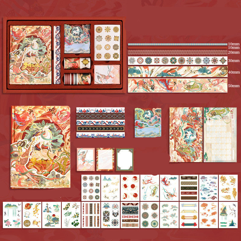 Ancient Style Hand Book Tape Stickers Sticky Notes Gift Box Dunhuang gift box 0 - Tophatter Daily Deals
