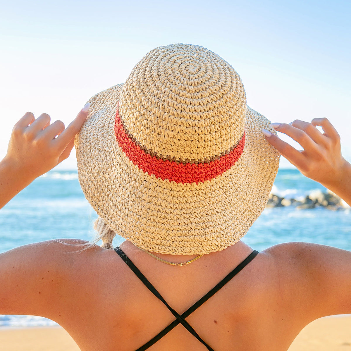 Stripe Accent Straw Hat Straw Hats - Tophatter Daily Deals