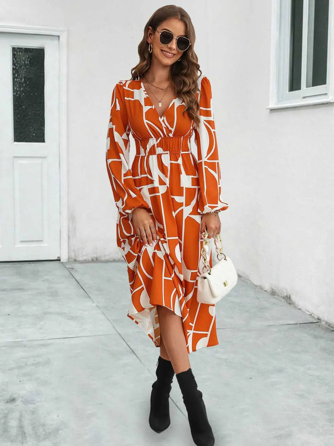 Surplice Neck Long Sleeve Midi Dress Casual Dresses - Tophatter Daily Deals